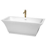 Wyndham Collection - Galina 67 Inch Freestanding Bathtub in White with Shiny White Trim and Floor Mounted Faucet in Brushed Gold