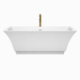 Galina 67 Inch Freestanding Bathtub in White with Shiny White Trim and Floor Mounted Faucet in Brushed Gold