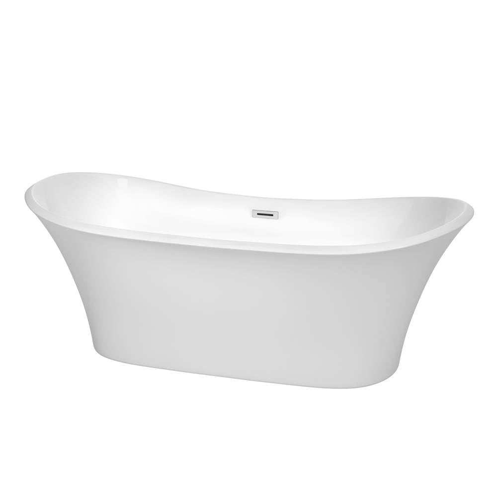 Wyndham Collection - Bolera 71 Inch Freestanding Bathtub in White with Polished Chrome Drain and Overflow Trim - White With Polished Chrome