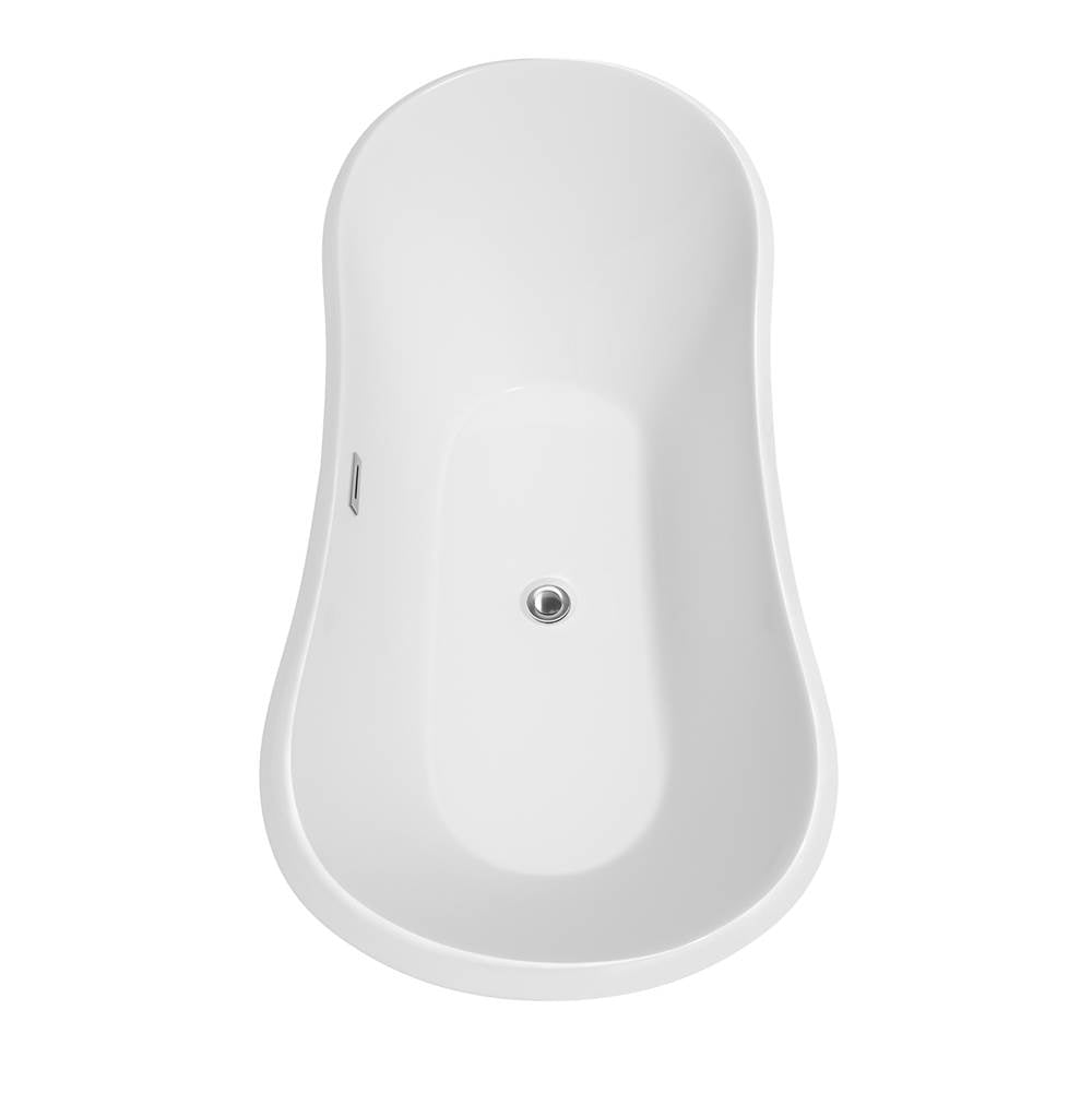 Bolera 71 Inch Freestanding Bathtub in White with Floor Mounted Faucet, Drain and Overflow Trim in Brushed Nickel