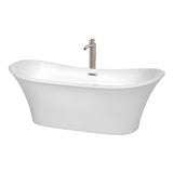 Wyndham Collection - Bolera 71 Inch Freestanding Bathtub in White with Floor Mounted Faucet, Drain and Overflow Trim in Brushed Nickel - White With Brushed Nickel
