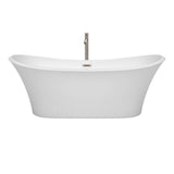Bolera 71 Inch Freestanding Bathtub in White with Floor Mounted Faucet, Drain and Overflow Trim in Brushed Nickel