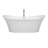 Bolera 71 Inch Freestanding Bathtub in White with Floor Mounted Faucet, Drain and Overflow Trim in Brushed Nickel