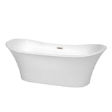 Wyndham Collection - Bolera 71 Inch Freestanding Bathtub in White with Brushed Nickel Drain and Overflow Trim - White With Brushed Nickel