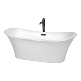 Wyndham Collection - Bolera 71 Inch Freestanding Bathtub in White with Floor Mounted Faucet, Drain and Overflow Trim in Matte Black