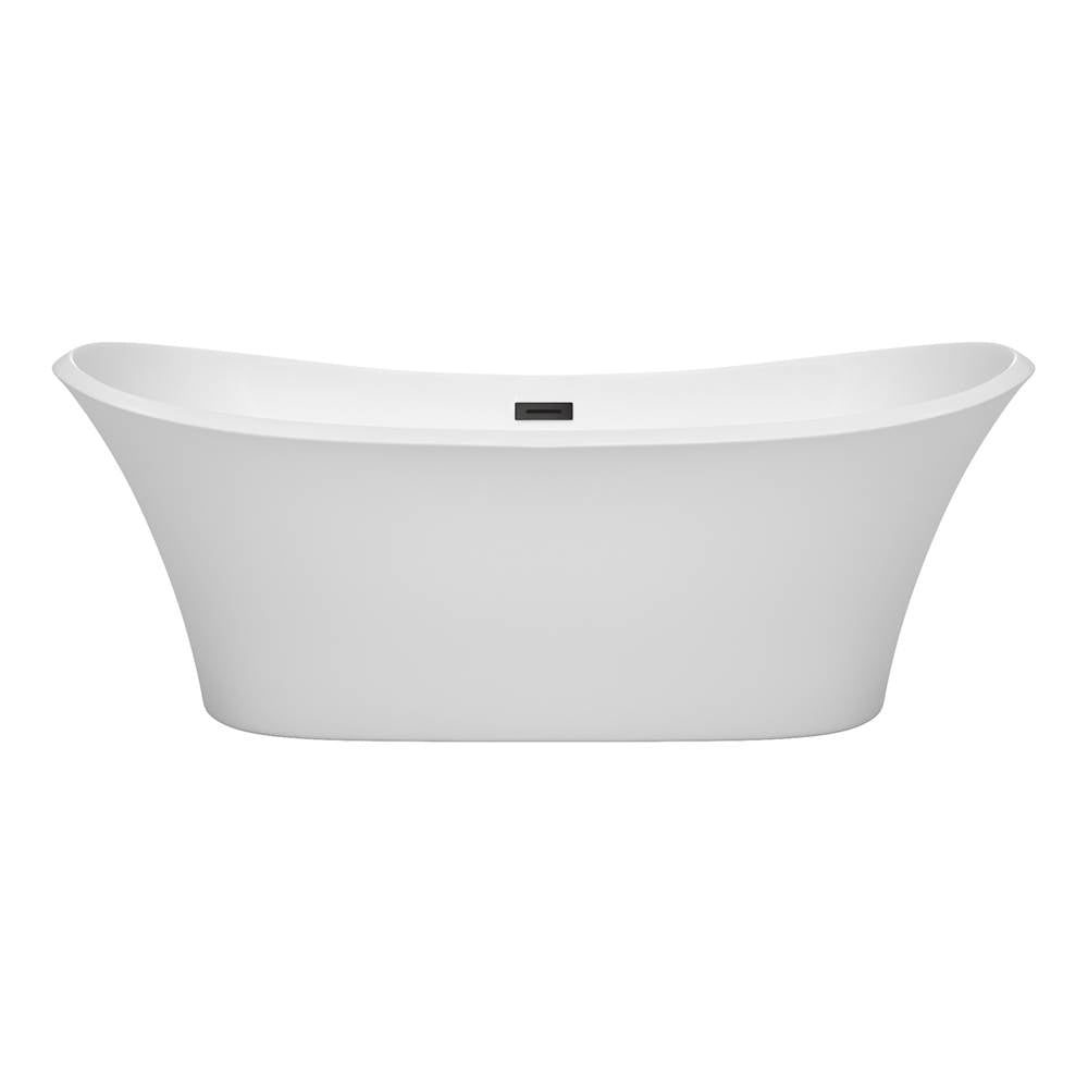 Bolera 71 Inch Freestanding Bathtub in White with Matte Black Drain and Overflow Trim