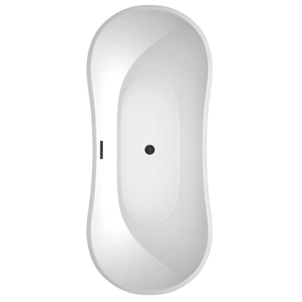 Bolera 71 Inch Freestanding Bathtub in White with Matte Black Drain and Overflow Trim