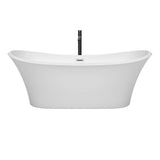 Bolera 71 Inch Freestanding Bathtub in White with Polished Chrome Trim and Floor Mounted Faucet in Matte Black