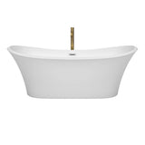 Bolera 71 Inch Freestanding Bathtub in White with Polished Chrome Trim and Floor Mounted Faucet in Brushed Gold