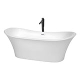 Wyndham Collection - Bolera 71 Inch Freestanding Bathtub in White with Shiny White Trim and Floor Mounted Faucet in Matte Black