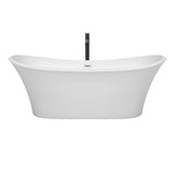Bolera 71 Inch Freestanding Bathtub in White with Shiny White Trim and Floor Mounted Faucet in Matte Black