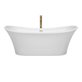 Bolera 71 Inch Freestanding Bathtub in White with Shiny White Trim and Floor Mounted Faucet in Brushed Gold