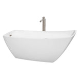 Wyndham Collection - Antigua 67 Inch Freestanding Bathtub in White with Floor Mounted Faucet, Drain and Overflow Trim in Brushed Nickel - White With Brushed Nickel