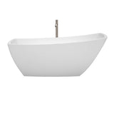 Antigua 67 Inch Freestanding Bathtub in White with Floor Mounted Faucet, Drain and Overflow Trim in Brushed Nickel