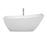 Antigua 67 Inch Freestanding Bathtub in White with Floor Mounted Faucet, Drain and Overflow Trim in Brushed Nickel