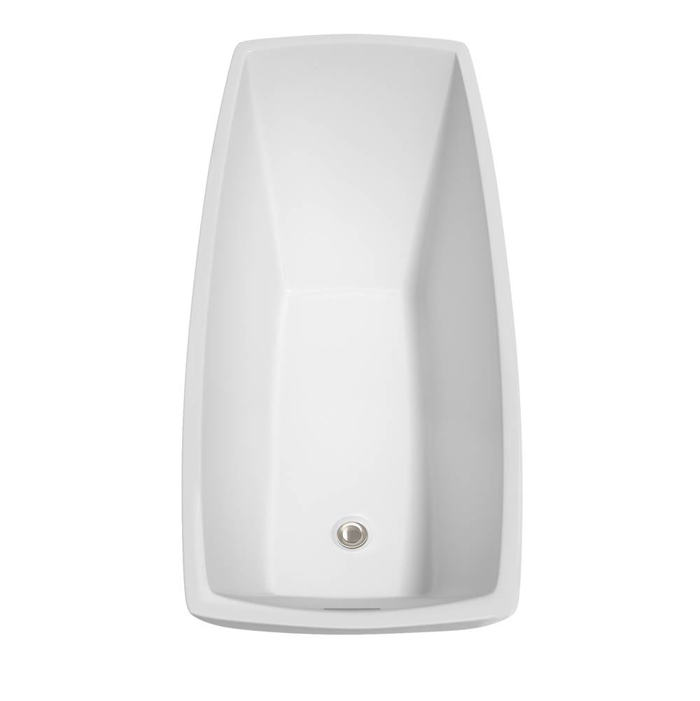 Antigua 67 Inch Freestanding Bathtub in White with Floor Mounted Faucet, Drain and Overflow Trim in Brushed Nickel