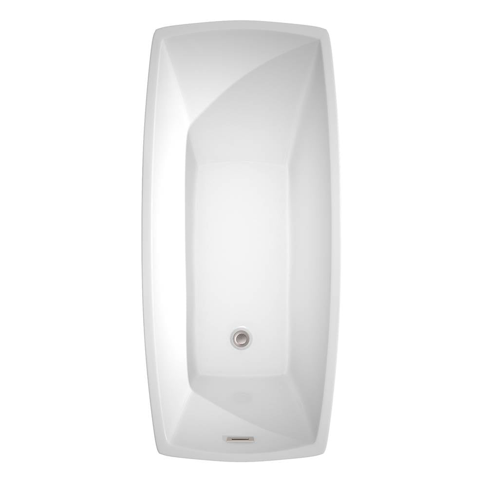 Antigua 67 Inch Freestanding Bathtub in White with Floor Mounted Faucet, Drain and Overflow Trim in Brushed Nickel