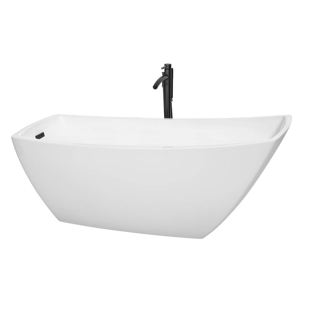 Wyndham Collection - Antigua 67 Inch Freestanding Bathtub in White with Floor Mounted Faucet, Drain and Overflow Trim in Matte Black