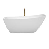 Antigua 67 Inch Freestanding Bathtub in White with Polished Chrome Trim and Floor Mounted Faucet in Brushed Gold