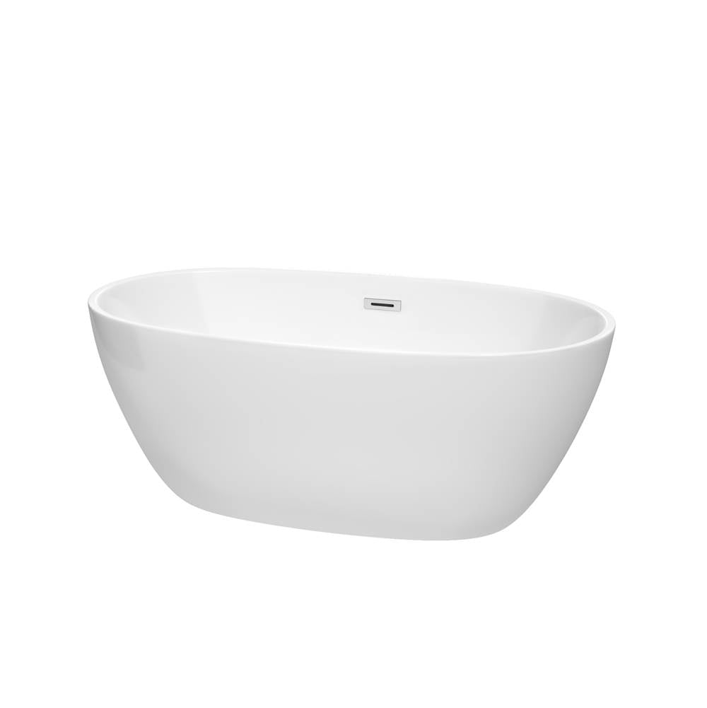 Wyndham Collection - Juno 59 Inch Freestanding Bathtub in White with Polished Chrome Drain and Overflow Trim - White With Polished Chrome