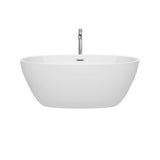 Juno 59 Inch Freestanding Bathtub in White with Floor Mounted Faucet, Drain and Overflow Trim in Brushed Nickel