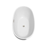 Juno 59 Inch Freestanding Bathtub in White with Floor Mounted Faucet, Drain and Overflow Trim in Brushed Nickel
