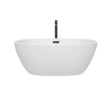 Juno 59 Inch Freestanding Bathtub in White with Floor Mounted Faucet, Drain and Overflow Trim in Matte Black