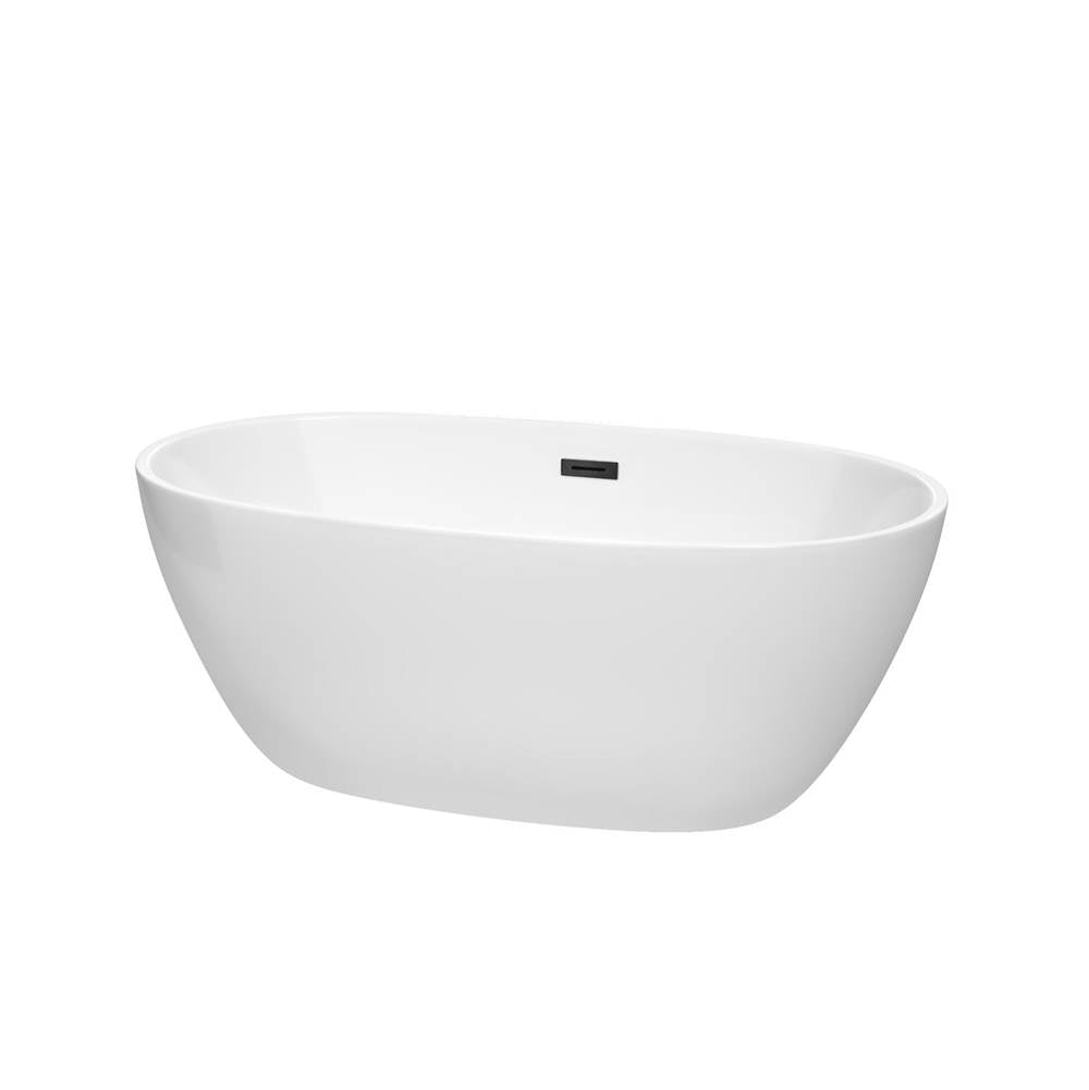 Wyndham Collection - Juno 59 Inch Freestanding Bathtub in White with Matte Black Drain and Overflow Trim