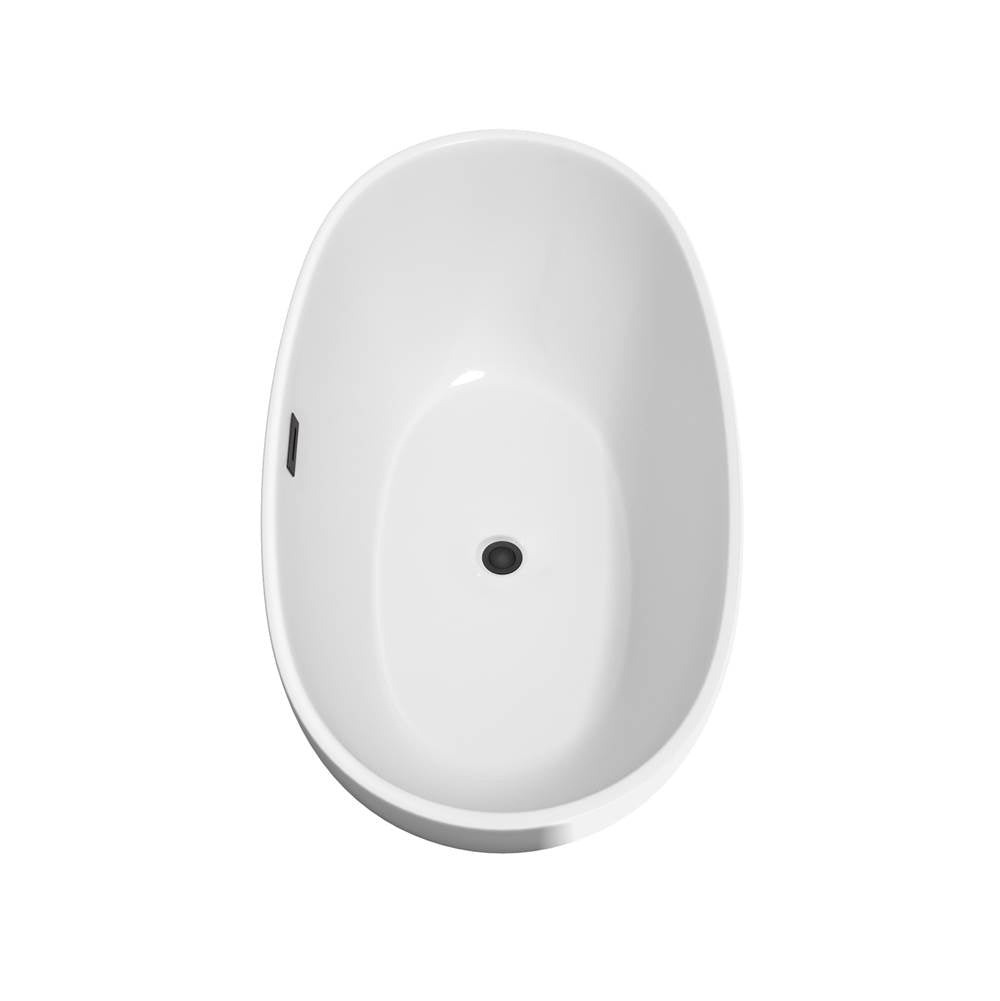 Juno 59 Inch Freestanding Bathtub in White with Floor Mounted Faucet, Drain and Overflow Trim in Matte Black