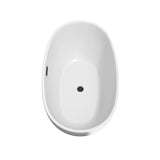 Juno 59 Inch Freestanding Bathtub in White with Floor Mounted Faucet, Drain and Overflow Trim in Matte Black