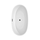 Juno 59 Inch Freestanding Bathtub in White with Matte Black Drain and Overflow Trim