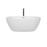 Juno 59 Inch Freestanding Bathtub in White with Polished Chrome Trim and Floor Mounted Faucet in Matte Black