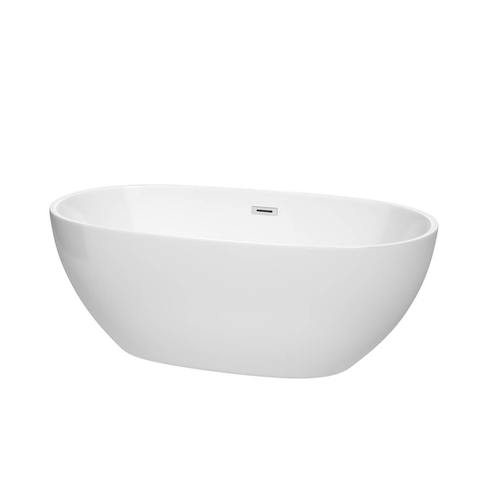 Wyndham Collection - Juno 63 Inch Freestanding Bathtub in White with Polished Chrome Drain and Overflow Trim - White With Polished Chrome