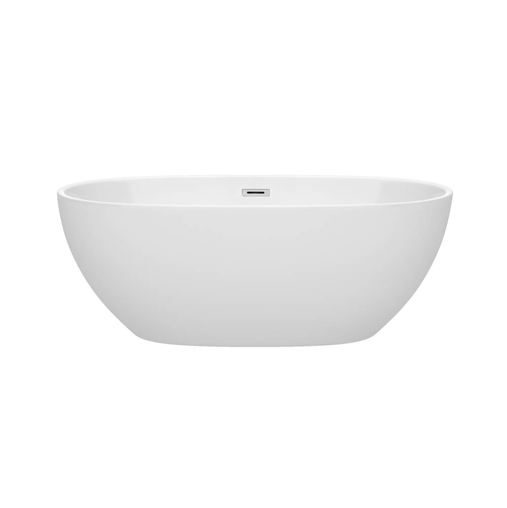 Juno 63 Inch Freestanding Bathtub in White with Polished Chrome Drain and Overflow Trim