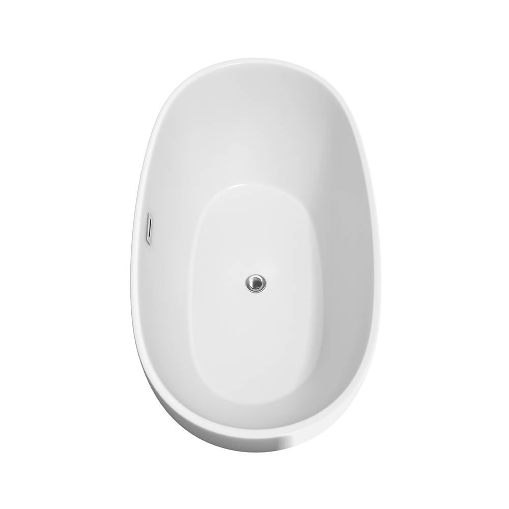 Juno 63 Inch Freestanding Bathtub in White with Floor Mounted Faucet, Drain and Overflow Trim in Brushed Nickel