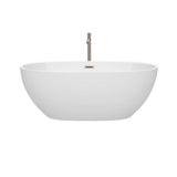 Juno 63 Inch Freestanding Bathtub in White with Floor Mounted Faucet, Drain and Overflow Trim in Brushed Nickel
