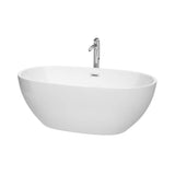 Wyndham Collection - Juno 63 Inch Freestanding Bathtub in White with Floor Mounted Faucet, Drain and Overflow Trim in Polished Chrome - White With Polished Chrome