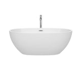 Juno 63 Inch Freestanding Bathtub in White with Floor Mounted Faucet, Drain and Overflow Trim in Brushed Nickel