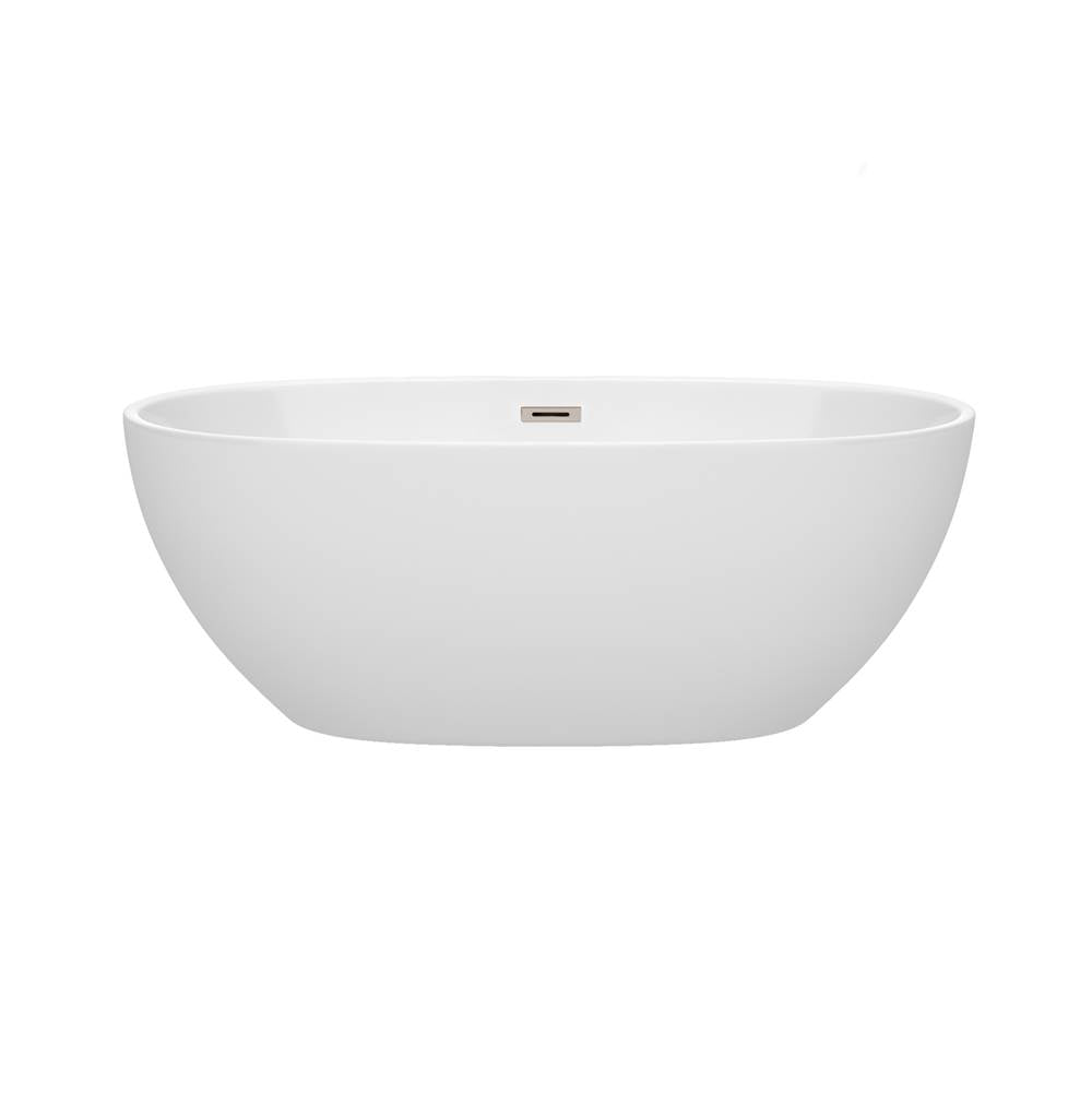 Juno 63 Inch Freestanding Bathtub in White with Polished Chrome Drain and Overflow Trim