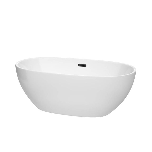 Wyndham Collection - Juno 63 Inch Freestanding Bathtub in White with Matte Black Drain and Overflow Trim