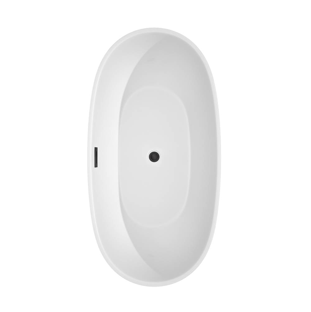 Juno 63 Inch Freestanding Bathtub in White with Matte Black Drain and Overflow Trim