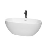 Wyndham Collection - Juno 63 Inch Freestanding Bathtub in White with Polished Chrome Trim and Floor Mounted Faucet in Matte Black