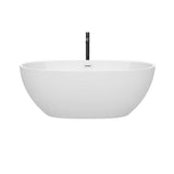 Juno 63 Inch Freestanding Bathtub in White with Shiny White Trim and Floor Mounted Faucet in Matte Black