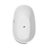 Juno 67 Inch Freestanding Bathtub in White with Polished Chrome Trim and Floor Mounted Faucet in Matte Black