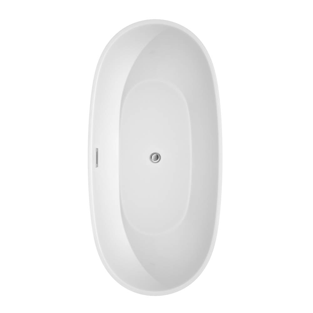 Juno 67 Inch Freestanding Bathtub in White with Polished Chrome Drain and Overflow Trim