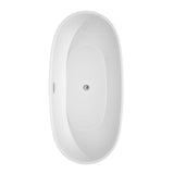 Juno 67 Inch Freestanding Bathtub in White with Floor Mounted Faucet, Drain and Overflow Trim in Brushed Nickel