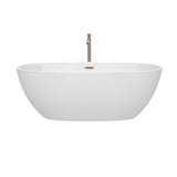Juno 67 Inch Freestanding Bathtub in White with Floor Mounted Faucet, Drain and Overflow Trim in Brushed Nickel