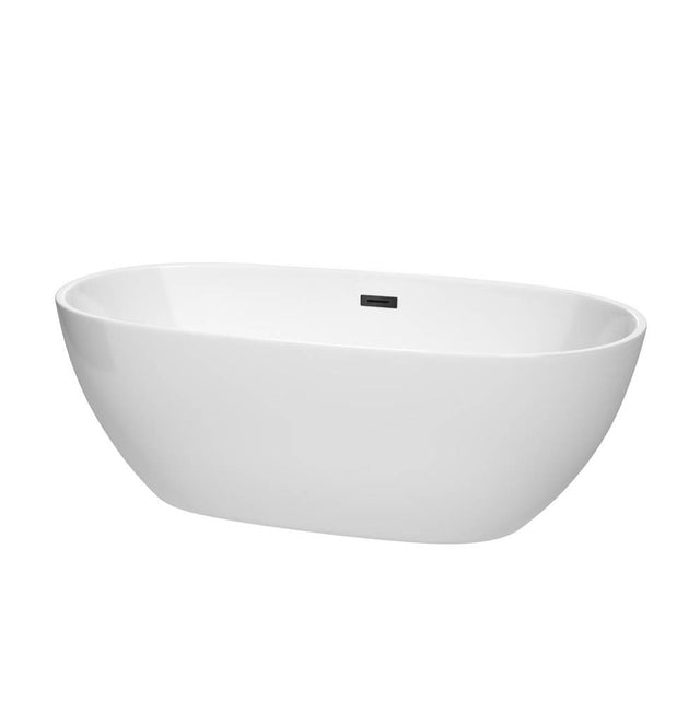 Wyndham Collection - Juno 67 Inch Freestanding Bathtub in White with Matte Black Drain and Overflow Trim