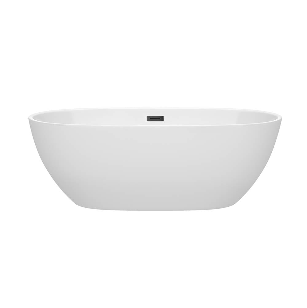 Juno 67 Inch Freestanding Bathtub in White with Matte Black Drain and Overflow Trim