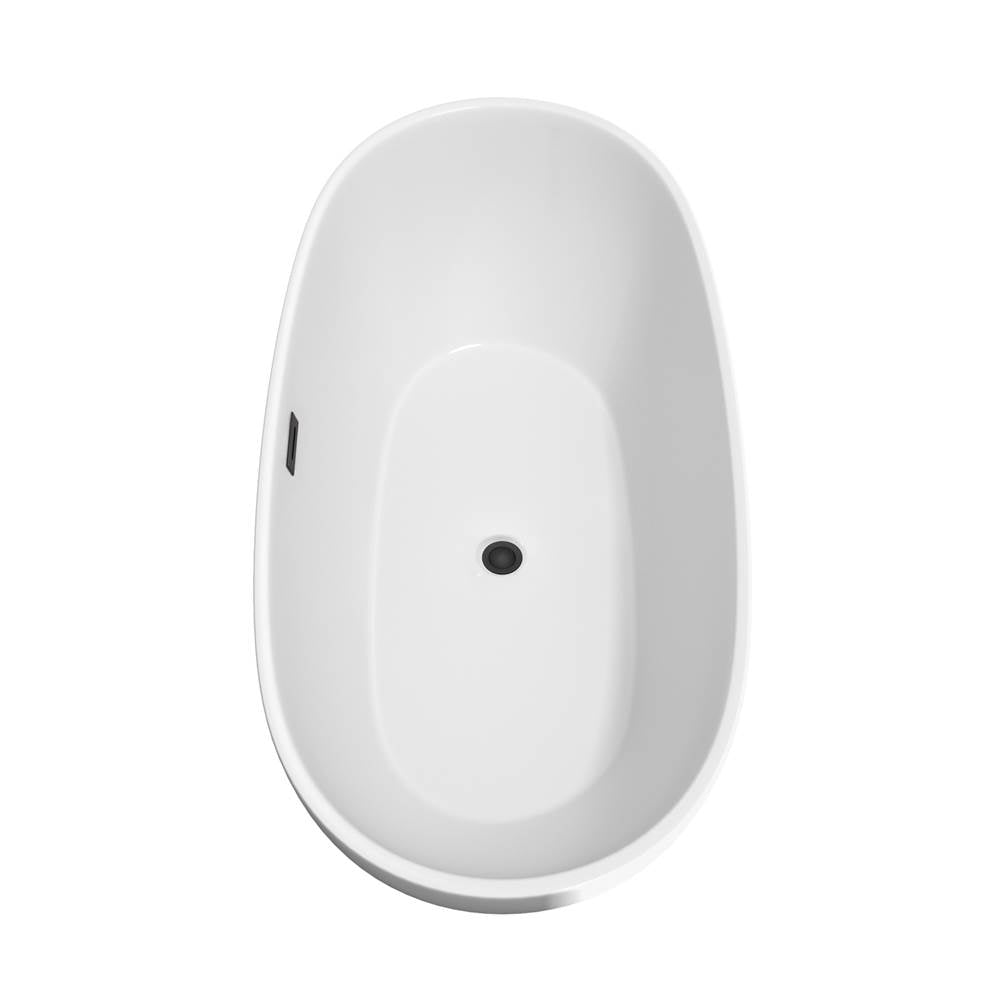 Juno 67 Inch Freestanding Bathtub in White with Floor Mounted Faucet, Drain and Overflow Trim in Matte Black